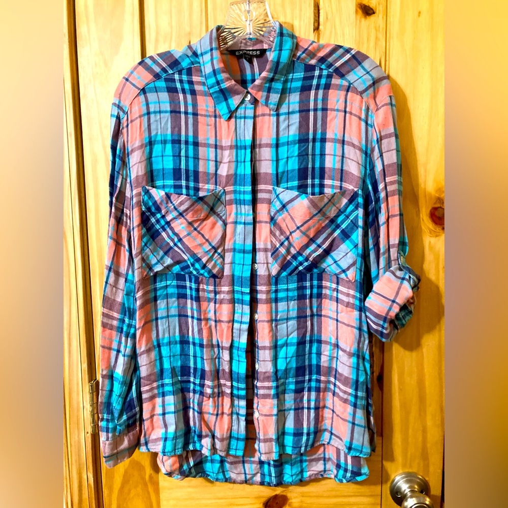 Express super-soft lightweight plaid flannel button down shirt